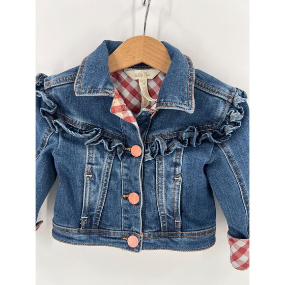 Matilda Jane Girls Size 2 Ruffled Gingham Denim Jacket Boho Whimsical - Picture 12 of 13